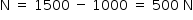 «math style=¨font-family:Tahoma¨ xmlns=¨http://www.w3.org/1998/Math/MathML¨»«mstyle mathsize=¨14px¨»«mrow»«mi mathvariant=¨normal¨»N«/mi»«mo»§#xA0;«/mo»«mo»=«/mo»«mo»§#xA0;«/mo»«mn»1500«/mn»«mo»§#xA0;«/mo»«mo»-«/mo»«mo»§#xA0;«/mo»«mn»1000«/mn»«mo»§#xA0;«/mo»«mo»=«/mo»«mo»§#xA0;«/mo»«mn»500«/mn»«mo»§#xA0;«/mo»«mi mathvariant=¨normal¨»N«/mi»«/mrow»«/mstyle»«/math»