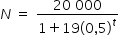 «math xmlns=¨http://www.w3.org/1998/Math/MathML¨»«mstyle mathsize=¨14px¨»«mrow»«mi»N«/mi»«mo»§#xA0;«/mo»«mo»=«/mo»«mo»§#xA0;«/mo»«mfrac»«mrow»«mn»20«/mn»«mo»§#xA0;«/mo»«mn»000«/mn»«/mrow»«mrow»«mn»1«/mn»«mo»+«/mo»«mn»19«/mn»«msup»«mfenced»«mrow»«mn»0«/mn»«mo»,«/mo»«mn»5«/mn»«/mrow»«/mfenced»«mi»t«/mi»«/msup»«/mrow»«/mfrac»«/mrow»«/mstyle»«/math»