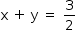 «math style=¨font-family:Tahoma¨ xmlns=¨http://www.w3.org/1998/Math/MathML¨»«mstyle mathsize=¨14px¨»«mrow»«mi mathvariant=¨normal¨»x«/mi»«mo»§#xA0;«/mo»«mo»+«/mo»«mo»§#xA0;«/mo»«mi mathvariant=¨normal¨»y«/mi»«mo»§#xA0;«/mo»«mo»=«/mo»«mo»§#xA0;«/mo»«mfrac»«mn»3«/mn»«mn»2«/mn»«/mfrac»«/mrow»«/mstyle»«/math»