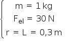 «math style=¨font-family:Tahoma¨ xmlns=¨http://www.w3.org/1998/Math/MathML¨»«mfenced open=¨{¨ close=¨¨»«mtable»«mtr»«mtd»«mi mathvariant=¨normal¨»m«/mi»«mo»§#x000A0;«/mo»«mo»=«/mo»«mo»§#x000A0;«/mo»«mn»1«/mn»«mo»§#x000A0;«/mo»«mi»kg«/mi»«/mtd»«/mtr»«mtr»«mtd»«msub»«mi mathvariant=¨normal¨»F«/mi»«mrow»«mi»el«/mi»«mo»§#x000A0;«/mo»«/mrow»«/msub»«mo»=«/mo»«mo»§#x000A0;«/mo»«mn»30«/mn»«mo»§#x000A0;«/mo»«mi mathvariant=¨normal¨»N«/mi»«/mtd»«/mtr»«mtr»«mtd»«mi mathvariant=¨normal¨»r«/mi»«mo»§#x000A0;«/mo»«mo»=«/mo»«mo»§#x000A0;«/mo»«mi mathvariant=¨normal¨»L«/mi»«mo»§#x000A0;«/mo»«mo»=«/mo»«mo»§#x000A0;«/mo»«mn»0«/mn»«mo»,«/mo»«mn»3«/mn»«mo»§#x000A0;«/mo»«mi mathvariant=¨normal¨»m«/mi»«/mtd»«/mtr»«/mtable»«/mfenced»«/math»