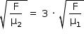 «math style=¨font-family:Tahoma¨ xmlns=¨http://www.w3.org/1998/Math/MathML¨»«mstyle mathsize=¨14px¨»«mrow»«msqrt»«mfrac»«mi mathvariant=¨normal¨»F«/mi»«msub»«mi mathvariant=¨normal¨»§#x3BC;«/mi»«mn»2«/mn»«/msub»«/mfrac»«mo»§#xA0;«/mo»«/msqrt»«mo»=«/mo»«mo»§#xA0;«/mo»«mn»3«/mn»«mo»§#xA0;«/mo»«mo»§#xB7;«/mo»«mo»§#xA0;«/mo»«msqrt»«mfrac»«mi mathvariant=¨normal¨»F«/mi»«msub»«mi mathvariant=¨normal¨»§#x3BC;«/mi»«mn»1«/mn»«/msub»«/mfrac»«/msqrt»«/mrow»«/mstyle»«/math»