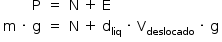 «math style=¨font-family:Tahoma¨ xmlns=¨http://www.w3.org/1998/Math/MathML¨»«mstyle mathsize=¨14px¨»«mtable columnalign=¨right center left¨»«mtr»«mtd»«mi mathvariant=¨normal¨»P«/mi»«/mtd»«mtd»«mo»=«/mo»«/mtd»«mtd»«mi mathvariant=¨normal¨»N«/mi»«mo»§#xA0;«/mo»«mo»+«/mo»«mo»§#xA0;«/mo»«mi mathvariant=¨normal¨»E«/mi»«/mtd»«/mtr»«mtr»«mtd»«mi mathvariant=¨normal¨»m«/mi»«mo»§#xA0;«/mo»«mo»§#xB7;«/mo»«mo»§#xA0;«/mo»«mi mathvariant=¨normal¨»g«/mi»«/mtd»«mtd»«mo»=«/mo»«/mtd»«mtd»«mi mathvariant=¨normal¨»N«/mi»«mo»§#xA0;«/mo»«mo»+«/mo»«mo»§#xA0;«/mo»«msub»«mi mathvariant=¨normal¨»d«/mi»«mi»liq«/mi»«/msub»«mo»§#xA0;«/mo»«mo»§#xB7;«/mo»«mo»§#xA0;«/mo»«msub»«mi mathvariant=¨normal¨»V«/mi»«mi»deslocado«/mi»«/msub»«mo»§#xA0;«/mo»«mo»§#xB7;«/mo»«mo»§#xA0;«/mo»«mi mathvariant=¨normal¨»g«/mi»«/mtd»«/mtr»«/mtable»«/mstyle»«/math»