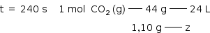 «math style=¨font-family:Tahoma¨ xmlns=¨http://www.w3.org/1998/Math/MathML¨»«mstyle mathsize=¨14px¨»«mi mathvariant=¨normal¨»t«/mi»«mo»§#xA0;«/mo»«mo»=«/mo»«mo»§#xA0;«/mo»«mn»240«/mn»«mo»§#xA0;«/mo»«mi mathvariant=¨normal¨»s«/mi»«mo»§#xA0;«/mo»«mo»§#xA0;«/mo»«mo»§#xA0;«/mo»«mo»§#xA0;«/mo»«mn»1«/mn»«mo»§#xA0;«/mo»«mi»mol«/mi»«mo»§#xA0;«/mo»«mo»§#xA0;«/mo»«msub»«mi»CO«/mi»«mn»2«/mn»«/msub»«mo»§#xA0;«/mo»«mo»(«/mo»«mi mathvariant=¨normal¨»g«/mi»«mo»)«/mo»«msup»«mo»§#xA0;«/mo»«mi»____«/mi»«/msup»«mo»§#xA0;«/mo»«mn»44«/mn»«mo»§#xA0;«/mo»«mi mathvariant=¨normal¨»g«/mi»«msup»«mo»§#xA0;«/mo»«mi»_____«/mi»«/msup»«mo»§#xA0;«/mo»«mn»24«/mn»«mo»§#xA0;«/mo»«mi mathvariant=¨normal¨»L«/mi»«mspace linebreak=¨newline¨/»«mo»§#xA0;«/mo»«mo»§#xA0;«/mo»«mo»§#xA0;«/mo»«mo»§#xA0;«/mo»«mo»§#xA0;«/mo»«mo»§#xA0;«/mo»«mo»§#xA0;«/mo»«mo»§#xA0;«/mo»«mo»§#xA0;«/mo»«mo»§#xA0;«/mo»«mo»§#xA0;«/mo»«mo»§#xA0;«/mo»«mo»§#xA0;«/mo»«mo»§#xA0;«/mo»«mo»§#xA0;«/mo»«mo»§#xA0;«/mo»«mo»§#xA0;«/mo»«mo»§#xA0;«/mo»«mo»§#xA0;«/mo»«mo»§#xA0;«/mo»«mo»§#xA0;«/mo»«mo»§#xA0;«/mo»«mo»§#xA0;«/mo»«mo»§#xA0;«/mo»«mo»§#xA0;«/mo»«mo»§#xA0;«/mo»«mo»§#xA0;«/mo»«mo»§#xA0;«/mo»«mo»§#xA0;«/mo»«mo»§#xA0;«/mo»«mo»§#xA0;«/mo»«mo»§#xA0;«/mo»«mo»§#xA0;«/mo»«mo»§#xA0;«/mo»«mo»§#xA0;«/mo»«mo»§#xA0;«/mo»«mo»§#xA0;«/mo»«mo»§#xA0;«/mo»«mo»§#xA0;«/mo»«mo»§#xA0;«/mo»«mo»§#xA0;«/mo»«mo»§#xA0;«/mo»«mo»§#xA0;«/mo»«mo»§#xA0;«/mo»«mo»§#xA0;«/mo»«mo»§#xA0;«/mo»«mo»§#xA0;«/mo»«mn»1«/mn»«mo»,«/mo»«mn»10«/mn»«mo»§#xA0;«/mo»«mi mathvariant=¨normal¨»g«/mi»«msup»«mo»§#xA0;«/mo»«mi»_____«/mi»«/msup»«mo»§#xA0;«/mo»«mi mathvariant=¨normal¨»z«/mi»«/mstyle»«/math»