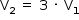 «math style=¨font-family:Tahoma¨ xmlns=¨http://www.w3.org/1998/Math/MathML¨»«mstyle mathsize=¨14px¨»«mrow»«msub»«mi mathvariant=¨normal¨»V«/mi»«mn»2«/mn»«/msub»«mo»§#xA0;«/mo»«mo»=«/mo»«mo»§#xA0;«/mo»«mn»3«/mn»«mo»§#xA0;«/mo»«mo»§#xB7;«/mo»«mo»§#xA0;«/mo»«msub»«mi mathvariant=¨normal¨»V«/mi»«mn»1«/mn»«/msub»«/mrow»«/mstyle»«/math»