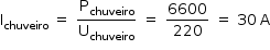 «math style=¨font-family:Tahoma¨ xmlns=¨http://www.w3.org/1998/Math/MathML¨»«mstyle mathsize=¨14px¨»«mrow»«msub»«mi mathvariant=¨normal¨»I«/mi»«mi»chuveiro«/mi»«/msub»«mo»§#xA0;«/mo»«mo»=«/mo»«mo»§#xA0;«/mo»«mfrac»«msub»«mi mathvariant=¨normal¨»P«/mi»«mi»chuveiro«/mi»«/msub»«msub»«mi mathvariant=¨normal¨»U«/mi»«mi»chuveiro«/mi»«/msub»«/mfrac»«mo»§#xA0;«/mo»«mo»=«/mo»«mo»§#xA0;«/mo»«mfrac»«mn»6600«/mn»«mn»220«/mn»«/mfrac»«mo»§#xA0;«/mo»«mo»=«/mo»«mo»§#xA0;«/mo»«mn»30«/mn»«mo»§#x2009;«/mo»«mi mathvariant=¨normal¨»A«/mi»«/mrow»«/mstyle»«/math»