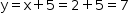 começar estilo tamanho matemático 14px reto y igual a reto x mais 5 igual a 2 mais 5 igual a 7 fim do estilo