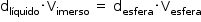 começar estilo tamanho matemático 14px reto d com líquido subscrito vezes reto V com imerso subscrito espaço igual a espaço reto d com esfera subscrito vezes reto V com esfera subscrito fim do estilo